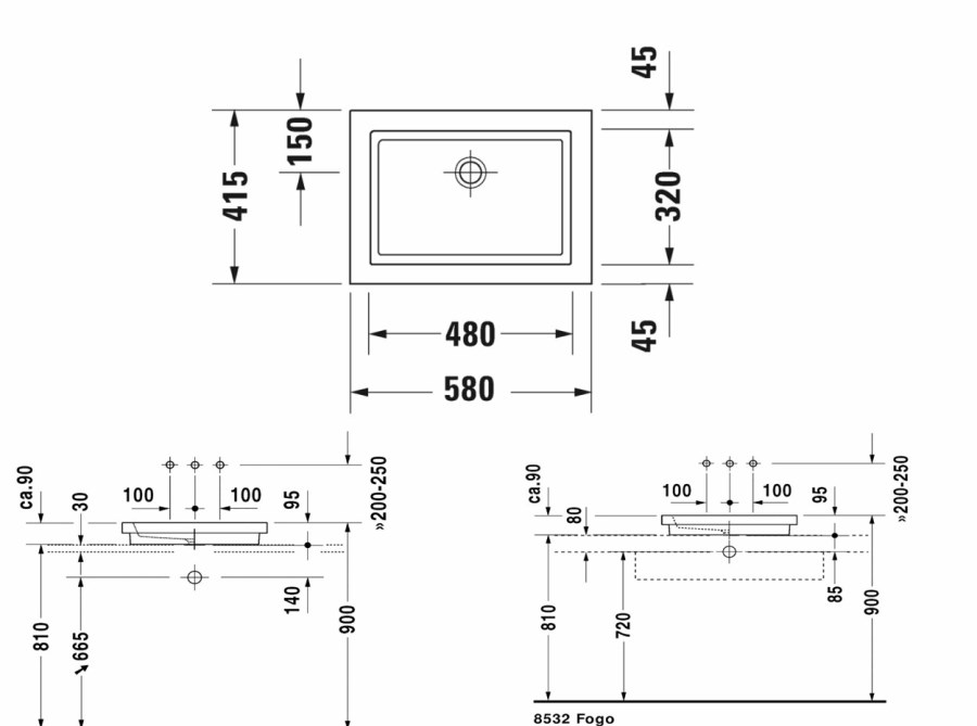 DURAVIT 2ND FLOOR umyvadlo na desku 58 cm, bez přepadu, broušené