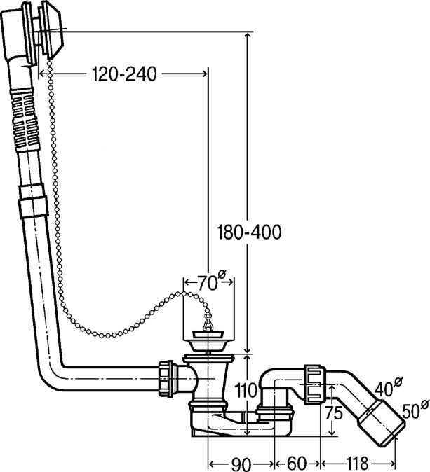 VIEGA CITAPLEX 6176.45 vanový siphon, flexibilní, se zátkou