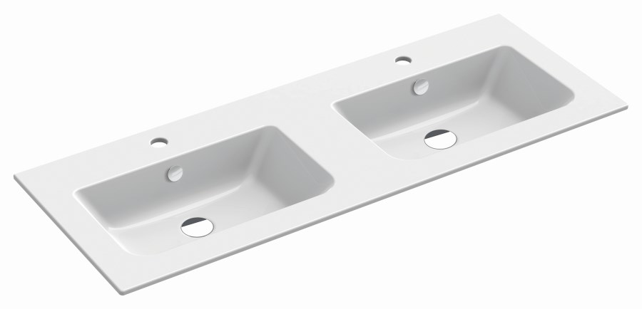 CATALANO PROGETTO dvojumyvadlo 122 cm, se 2 otvory pro baterii a přepadem, Cataglaze+Silver Titanium