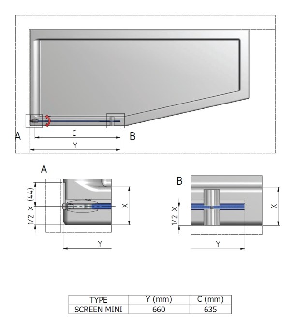 ROTH PROJECT SCREEN MINI vanová zástěna 66x140 cm, lítací, brillant/sklo transparent