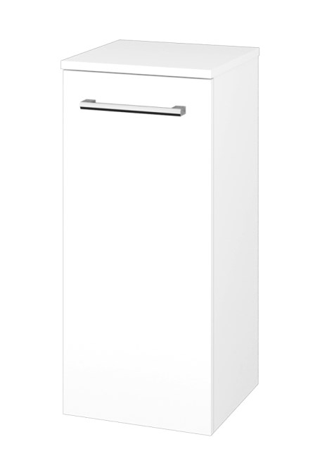 DŘEVOJAS DOS SND 35 nízká cabinet 35,5x36x79,3 cm, 1 doors, panty vlevo, úchytka chrome, lesklá white/white vysoký gloss