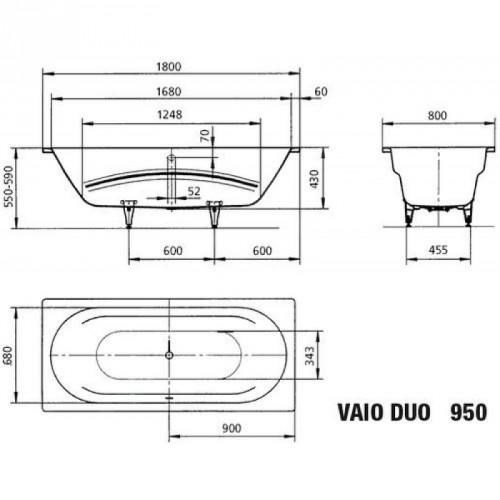 KALDEWEI VAIO DUO 950 vana 180x80 cm, bez nožiček, smaltová ocel, antislip