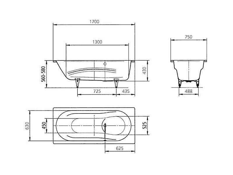 KALDEWEI VAIO SET 954 vana 170x75 cm, bez nožiček, smaltovaná ocel, antislip, Perl-Effekt