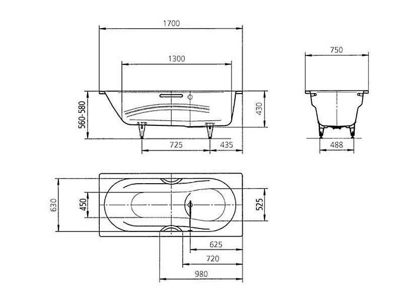 KALDEWEI VAIO SET STAR 955 vana 170x75 cm, bez nožiček, s otvory pro madla, smaltovaná ocel, antislip, Perl-Effekt