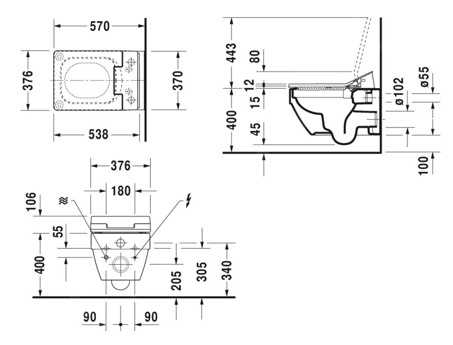 DURAVIT VERO AIR závěsné WC pro bidetové sedátko SensoWash, Rimless splachování
