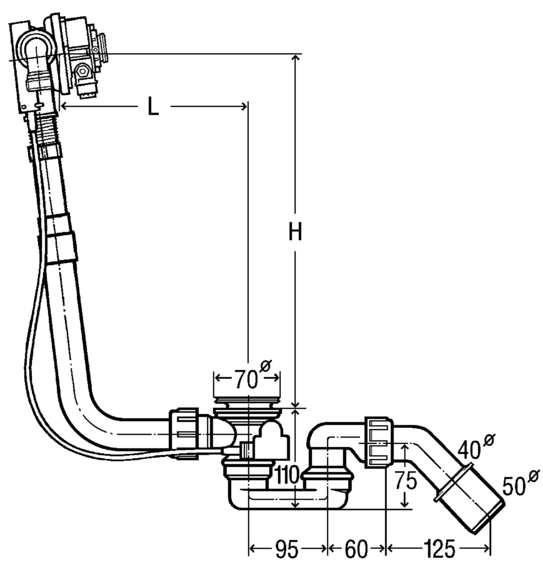 VIEGA MULTIPLEX TRIO 6161.32 vanový siphon 72,5 cm, s napouštěním přepadem, bovden