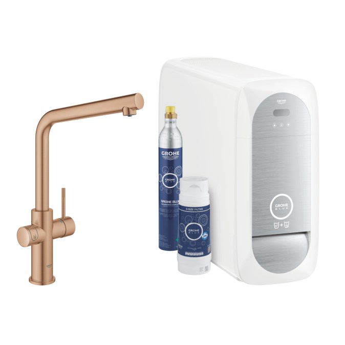 GROHE BLUE HOME dřezová elektronická baterie, s filtračním a chladícím zařízením, Bluetooth, napájení ze sítě, kartáčovaný warm sunset