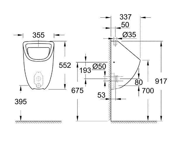 GROHE BAU CERAMIC pisoár, horní přívod vody, alpská bílá
