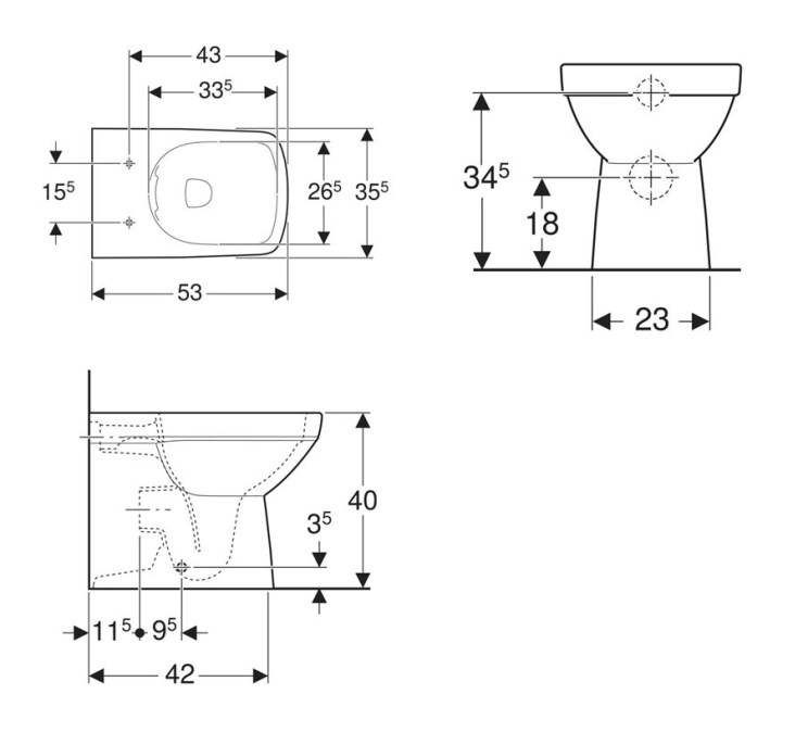 GEBERIT SELNOVA SQUARE stacionární WC, Rimfree splachování, zadní odpad