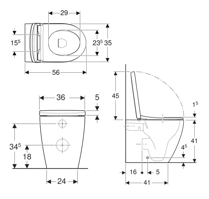 GEBERIT ICON stacionární WC, Rimfree splachování, zadní odpad