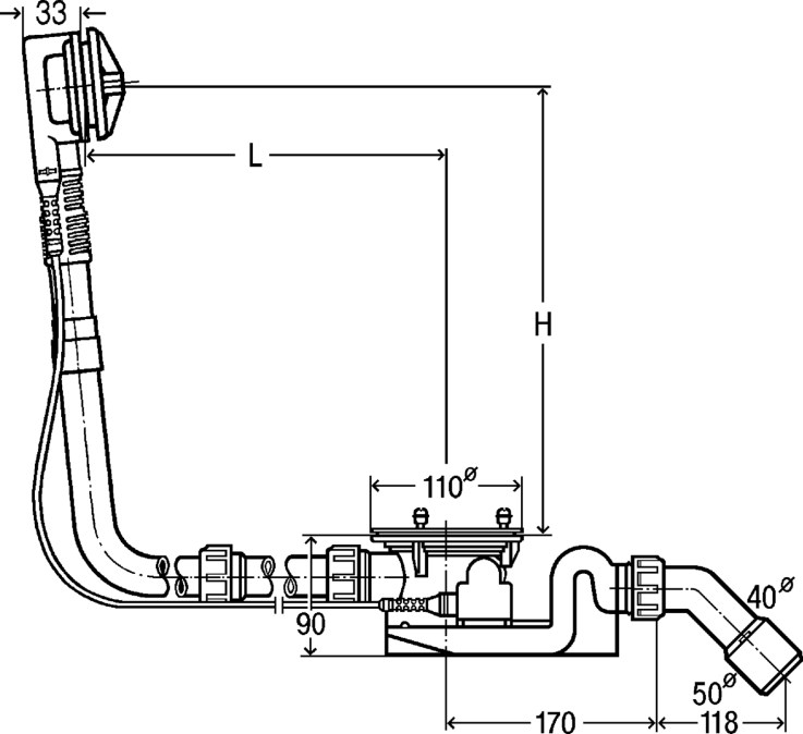 VIEGA ROTAPLEX 6142.33 vanový siphon 107 cm, bovden