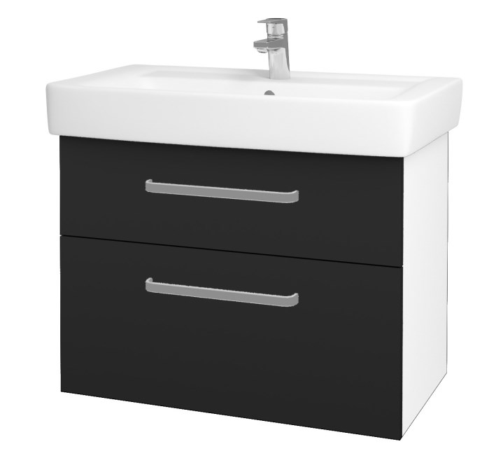DŘEVOJAS Q MAX SZZ2 80 skříňka s umyvadlem 80x47,5x56 cm, 2 zásuvky, úchytka hliník mat, lesklá bílá/antracit vysoký lesk