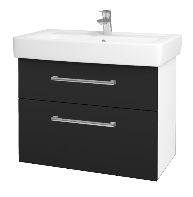 DŘEVOJAS Q MAX SZZ2 80 skříňka s umyvadlem 80x47,5x56 cm, 2 zásuvky, úchytka chrom, lesklá bílá/antracit vysoký lesk