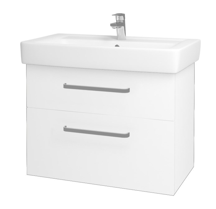 DŘEVOJAS Q MAX SZZ2 80 schrank s umyvadlem 80x47,5x56 cm, 2 zásuvky, úchytka hliník mat, lesklá weiß/weiß vysoký glanz