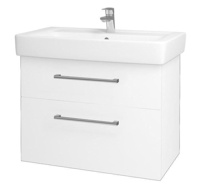 DŘEVOJAS Q MAX SZZ2 80 cabinet s umyvadlem 80x47,5x56 cm, 2 zásuvky, úchytka chrome, lesklá white/white vysoký gloss