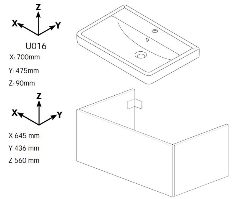 DŘEVOJAS Q MAX SZZ2 70 cabinet s umyvadlem 70x47,5x56 cm, 2 zásuvky, úchytka hliník mat, lesklá white/ořech