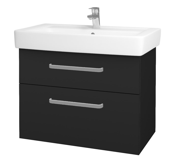 DŘEVOJAS Q MAX SZZ2 80 cabinet s umyvadlem 80x47,5x56 cm, 2 zásuvky, úchytka hliník mat, anthracite vysoký gloss