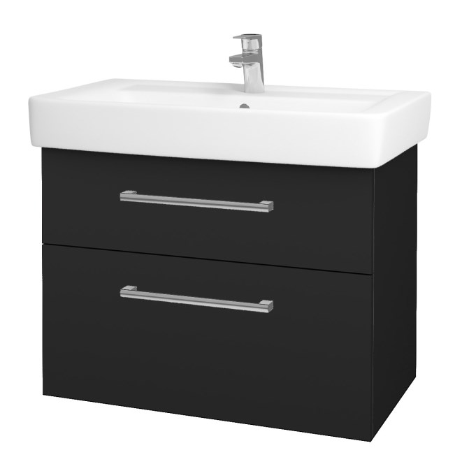 DŘEVOJAS Q MAX SZZ2 80 schrank s umyvadlem 80x47,5x56 cm, 2 zásuvky, úchytka chrom, anthrazit vysoký glanz