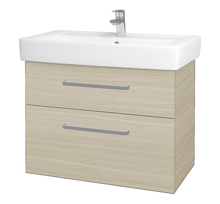 DŘEVOJAS Q MAX SZZ2 80 cabinet s umyvadlem 80x47,5x56 cm, 2 zásuvky, úchytka hliník mat, dub