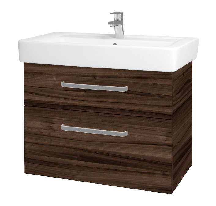 DŘEVOJAS Q MAX SZZ2 80 schrank s umyvadlem 80x47,5x56 cm, 2 zásuvky, úchytka hliník mat, ořech