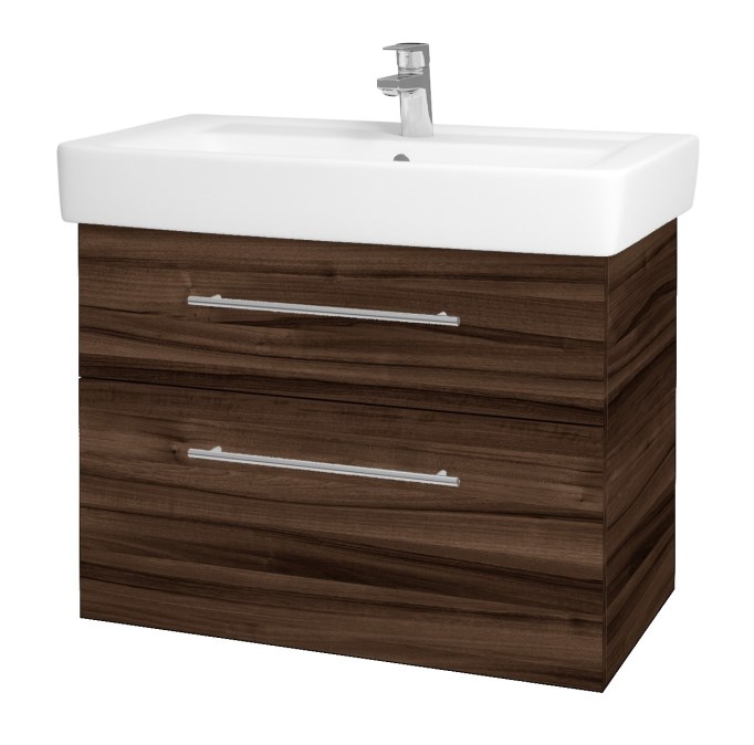 DŘEVOJAS Q MAX SZZ2 80 schrank s umyvadlem 80x47,5x56 cm, 2 zásuvky, úchytka ocel, ořech