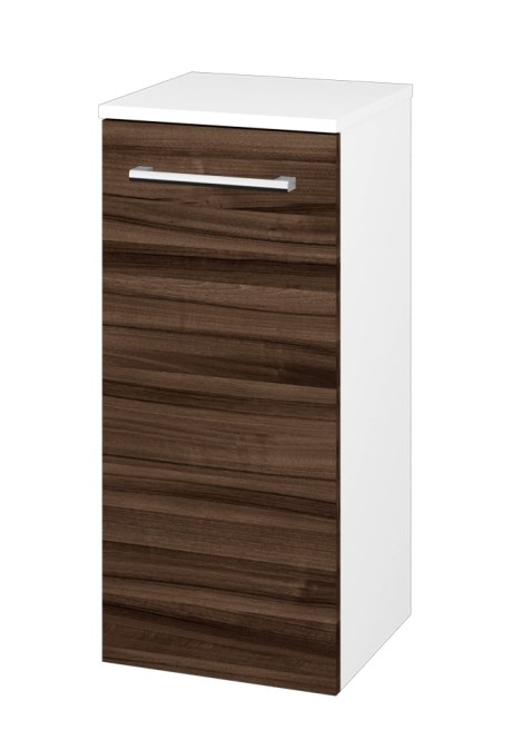 DŘEVOJAS DOS SND 35 nízká schrank 35,5x36x79,3 cm, 1 türen, panty vlevo, úchytka chrom, lesklá weiß/ořech