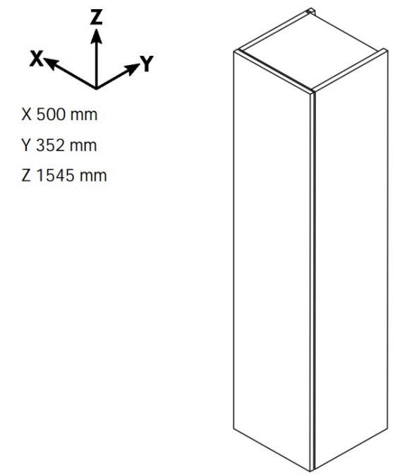 DŘEVOJAS DOS SVD3K 50 vysoká skříňka 50x35,2x154,5 cm, 3 dvířka, s košem, úchytka hliník mat, lesklá bílá/dub