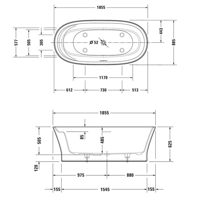 DURAVIT CAPE COD volně stojící vana 185,5x88,5 cm, pro 2 osoby, DuraSolid