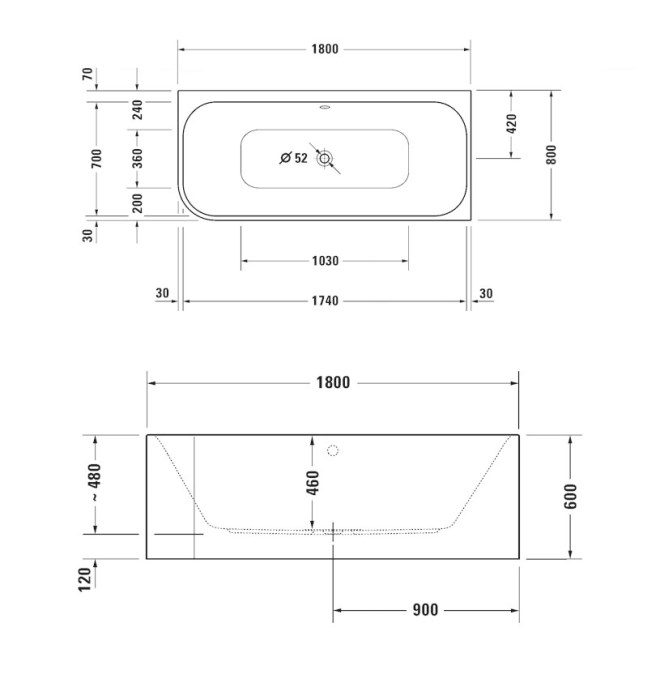 DURAVIT HAPPY D.2 PLUS rohová vana 180x80 cm, pro 2 osoby, s nožičkami, akrylát, bílá/grafit matt