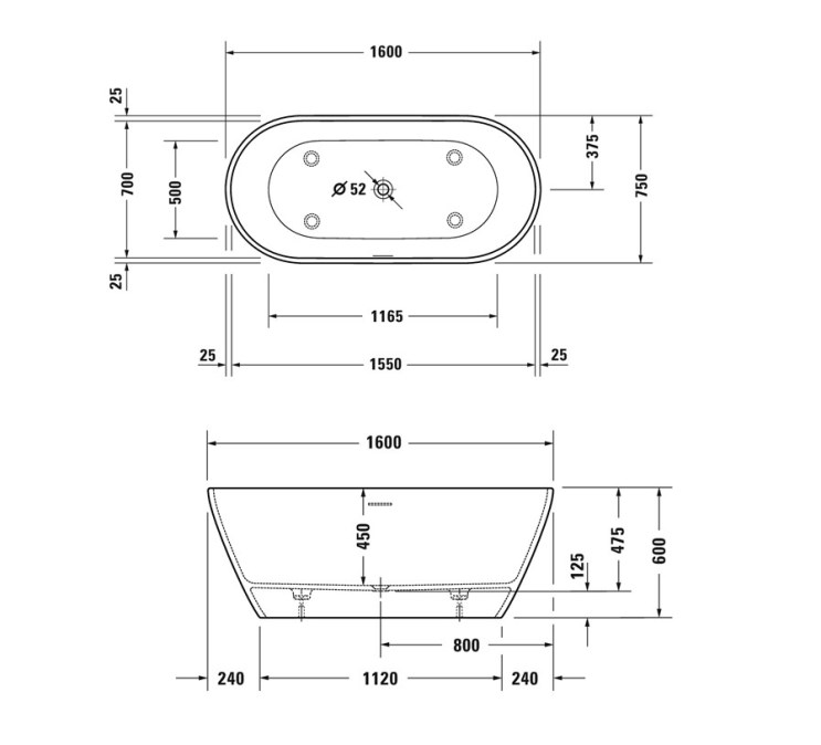 DURAVIT D-NEO freestanding vana 160x75 cm, pro 2 osoby, DuraSolid