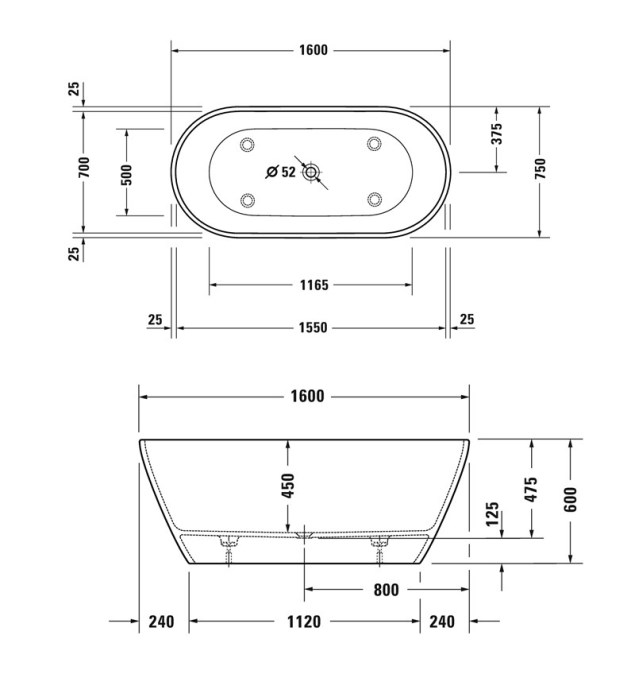 DURAVIT D-NEO volně stojící vana 160x75 cm, pro 2 osoby, DuraSolid