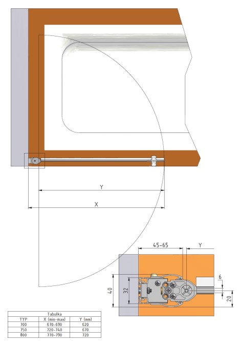ROTH TOWER TV1/750 vanová zástěna 75x140 cm, lítací, brillant/sklo transparent