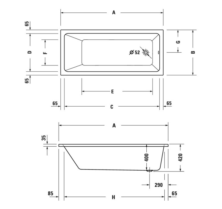 DURAVIT NO.1 vana 150x70 cm, hydromasážní, s nožičkami, akrylát