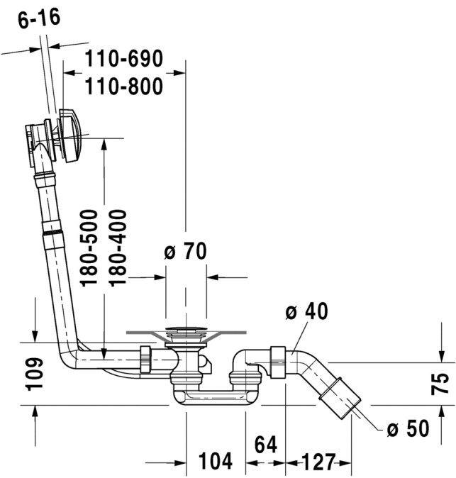 DURAVIT D-CODE vanový siphon 110 cm, bovden, chrom
