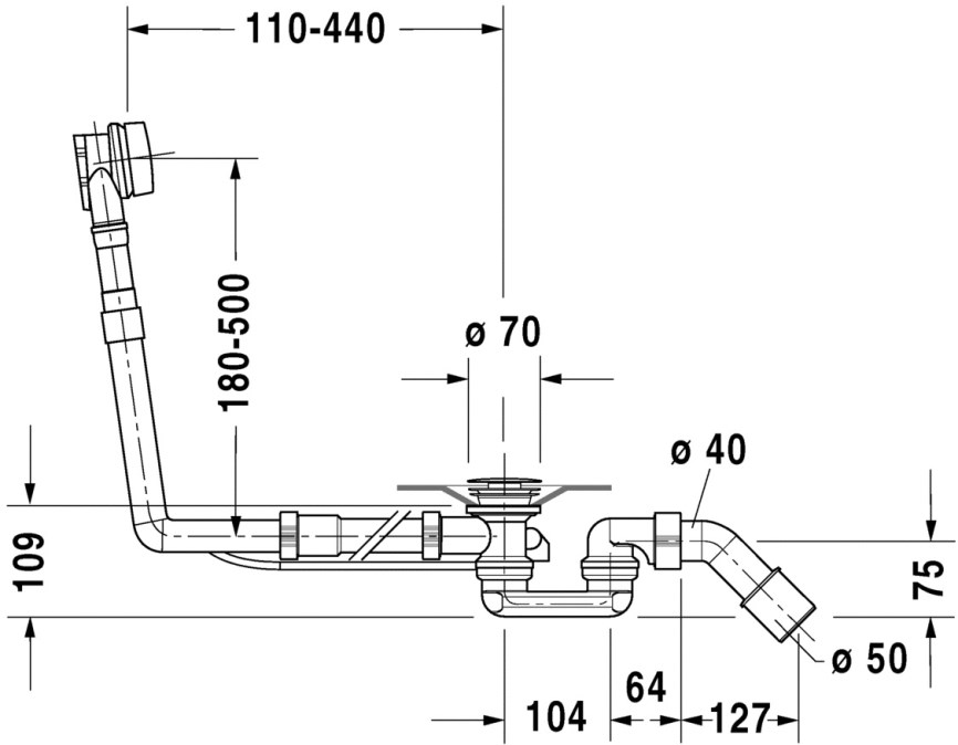 DURAVIT vanový siphon 85 cm, bovden, chrom
