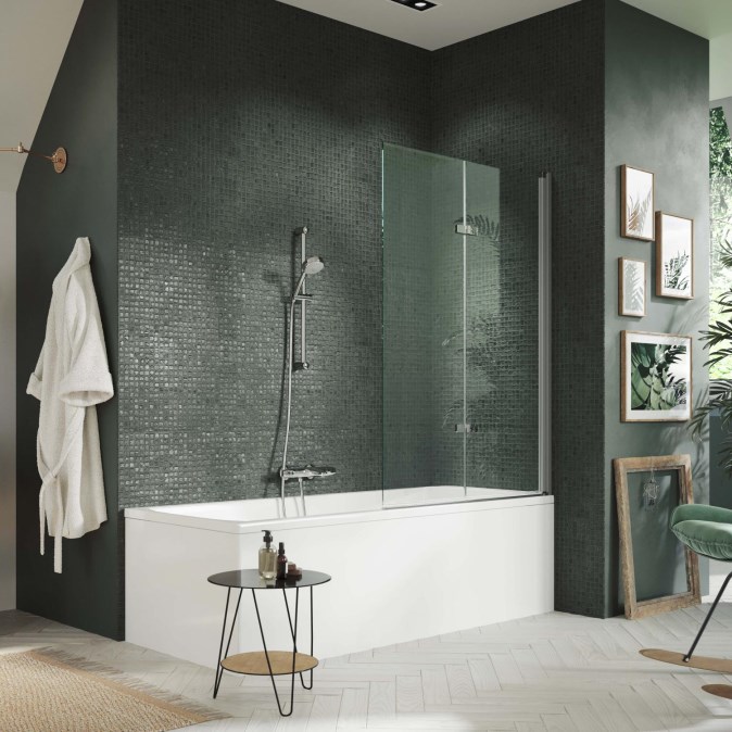 HÜPPE DESIGN PURE vanová zástěna 1200x1500 mm, pravá, skládací, stříbrná lesklá/sklo čiré