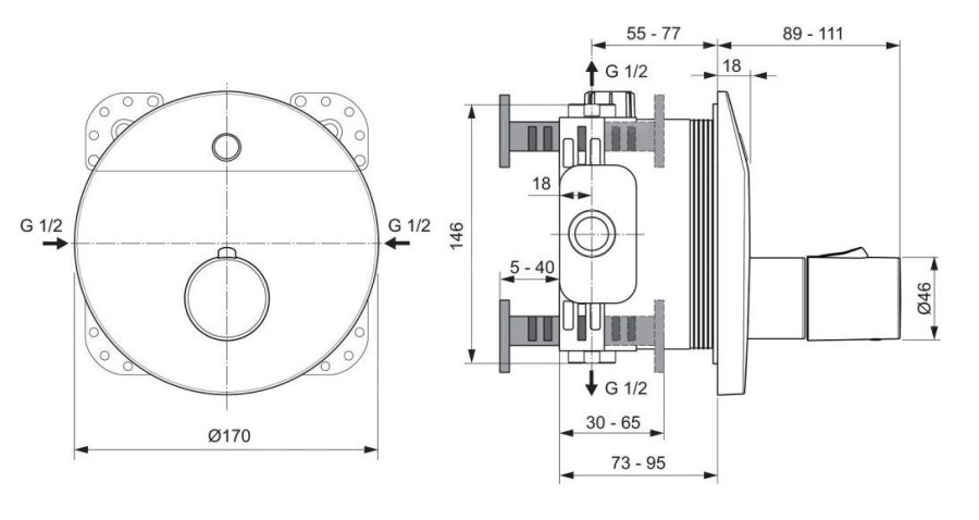 IDEAL STANDARD CERAPLUS sprchová senzorová termostatická baterie, napájení ze sítě, s tělesem, chrom
