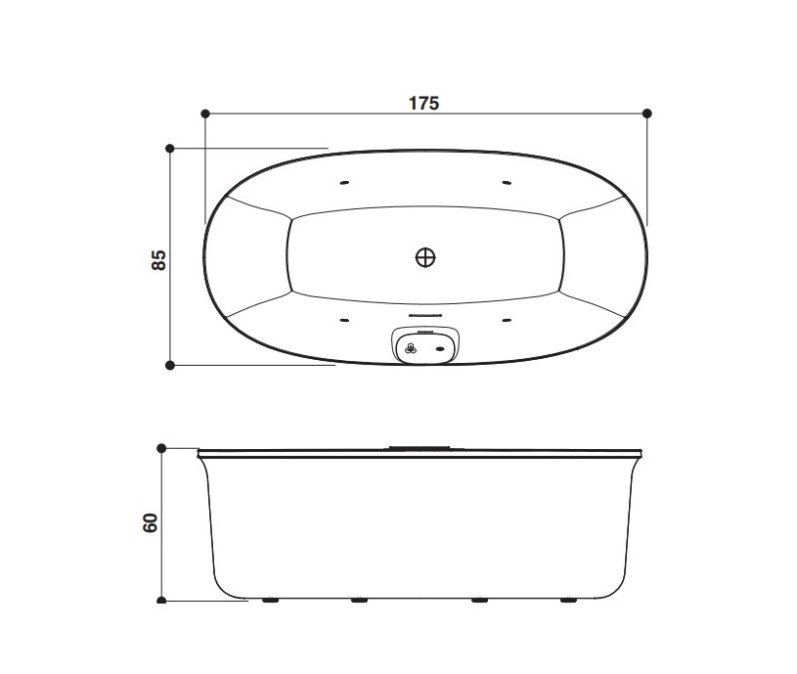 JACUZZI ARGA vana 175x85 cm, hydromasážní, s nožičkami, akrylát
