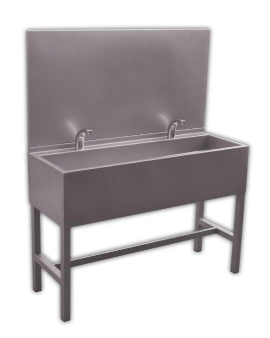 AZP BRNO mycí žlab 125 cm, na podlahu, 2 termostatické senzorové baterie, napájení ze sítě, nerez