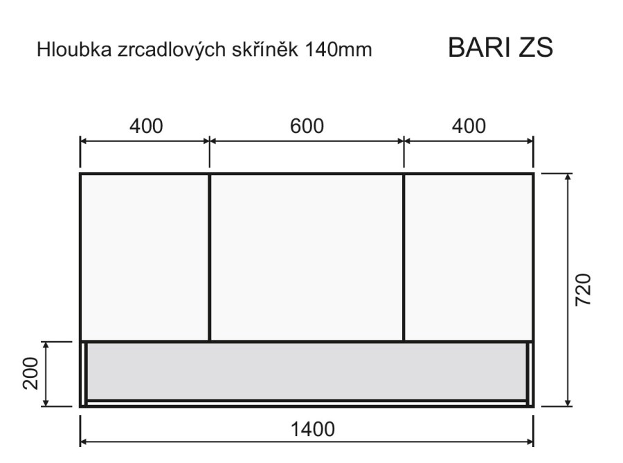 INTEDOOR BARI zrcadlová skříňka 140x72x14 cm, s vypínačem a el. zásuvkou, MDF, dub anniversary