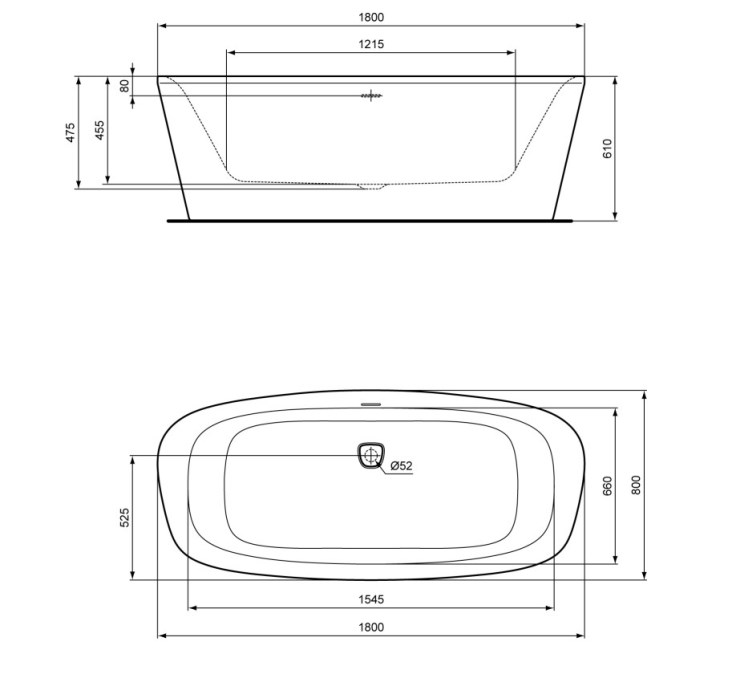 IDEAL STANDARD DEA volně stojící vana 180x80 cm, pro 2 osoby, akrylát