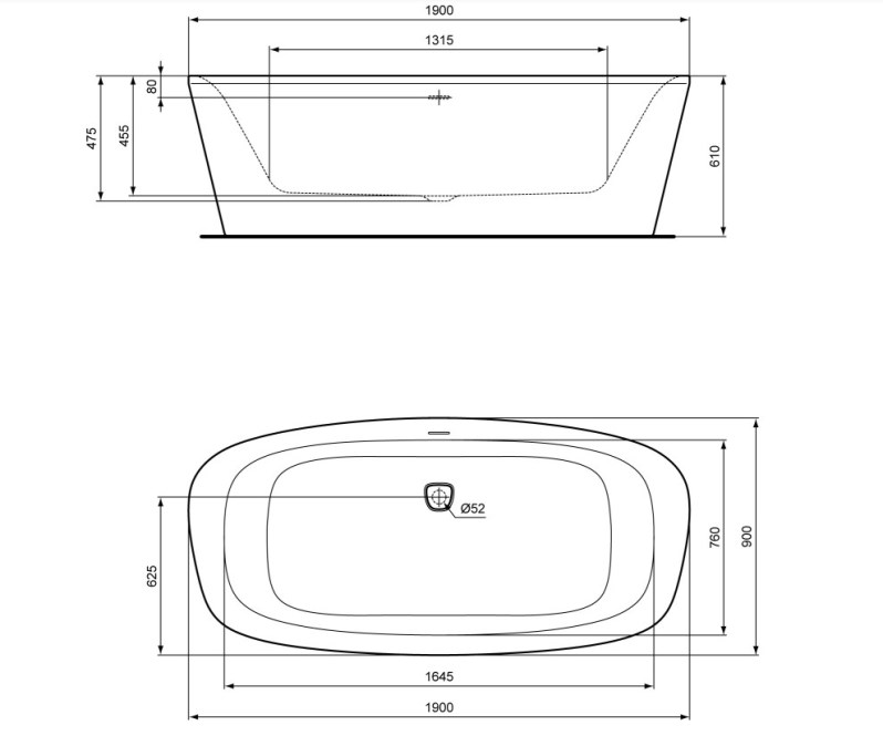 IDEAL STANDARD DEA volně stojící vana 190x90 cm, pro 2 osoby, akrylát