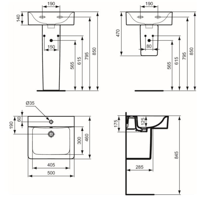 IDEAL STANDARD CONNECT CUBE umyvadlo 50 cm, s otvorem pro baterii a přepadem
