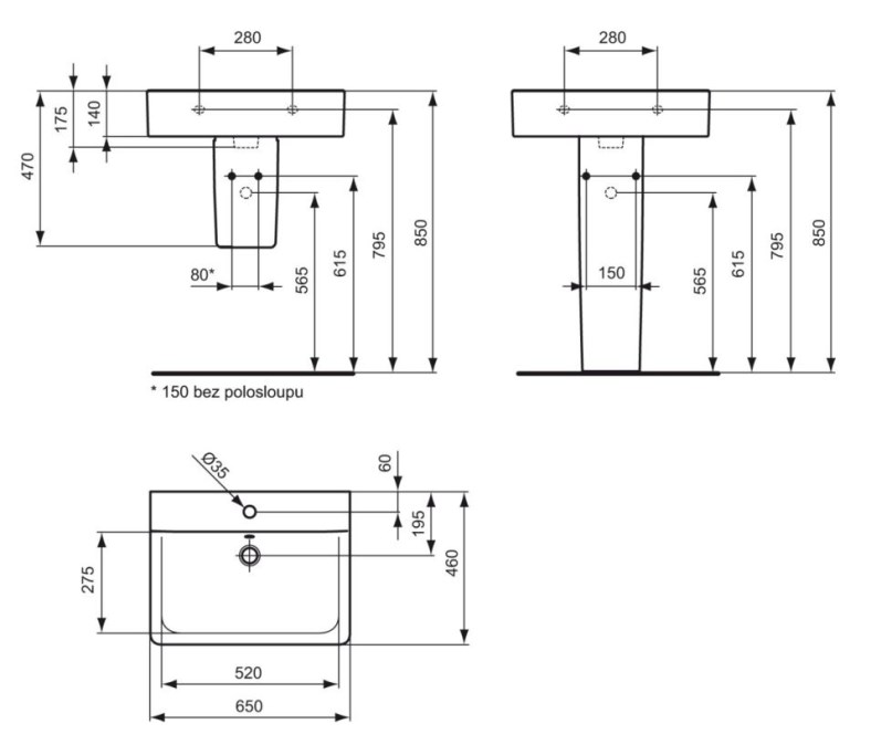 IDEAL STANDARD CONNECT CUBE waschtisch 65 cm, s otvorem pro baterii a přepadem
