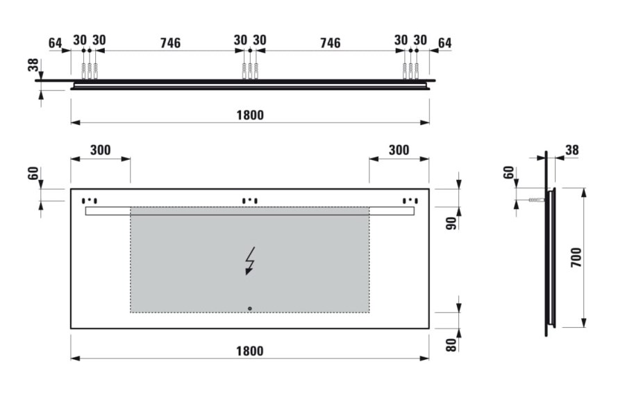 LAUFEN LEELO zrcadlo 180x70 cm s osvětlením, s regulací stmívání, se senzorem