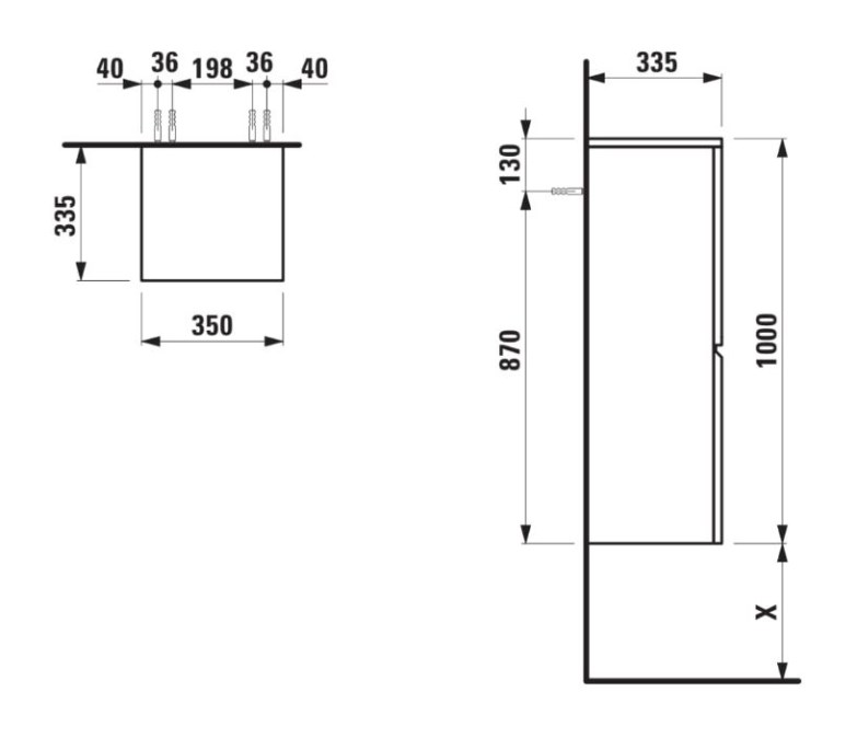LAUFEN PRO S nízká skříňka 35x33,5x100 cm, 1 dvířka, panty vpravo, matný grafit