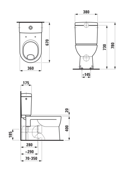 LAUFEN PRO WC kombi mísa, ploché splachování, vario odpad, LCC