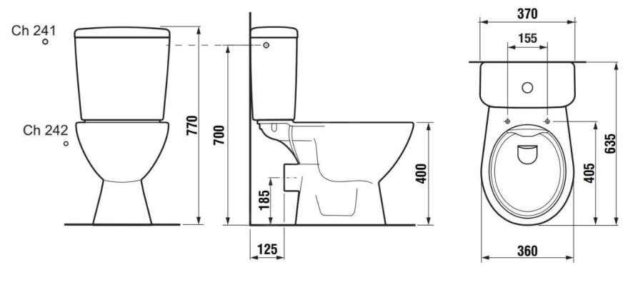 JIKA LYRA PLUS WC kombi, Rimless splachování, Dual-Flush, zadní odpad, boční napouštění