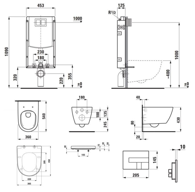 LAUFEN FIORA závěsné WC s montážním prvkem Laufen Ineo TW102, Rimless splachování, SoftClose sedátko, chromové tlačítko