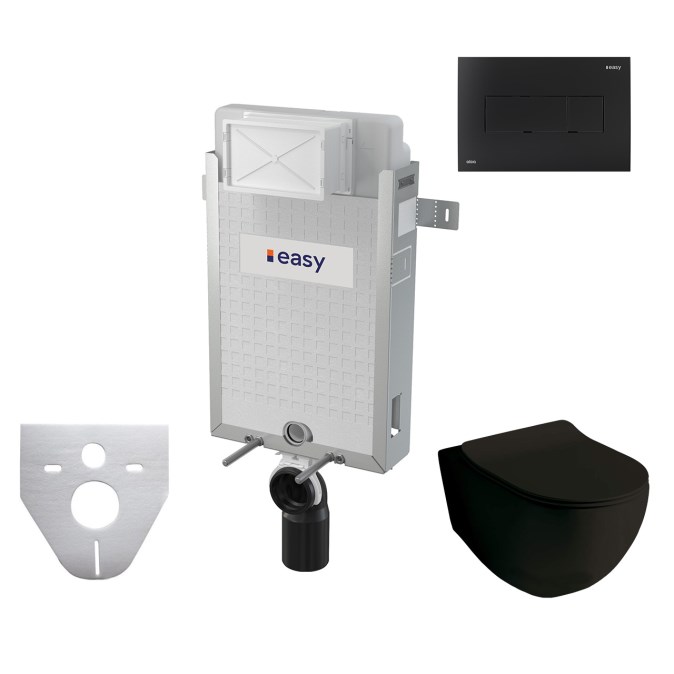ARTCERAM FILE 2.0 závěsné WC s montážním prvkem Easy Renovmodul, Rimless splachování, SoftClose sedátko, černé tlačítko